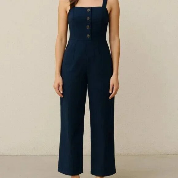 STAUD Boats At The Dock Deep Ocean Blue Buttoned Jumpsuit - Picture 9 of 15